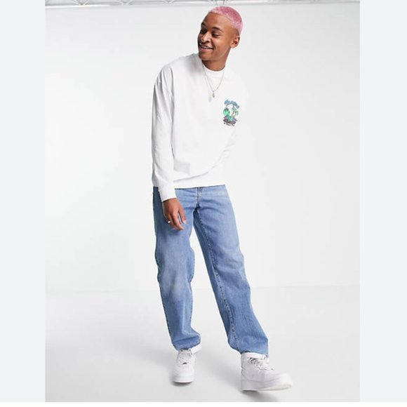 ASOS Design Men's Oversized Long Sleeve T-Shirt Sz M -White w/Dinosaur Print NWT - Picture 2 of 4